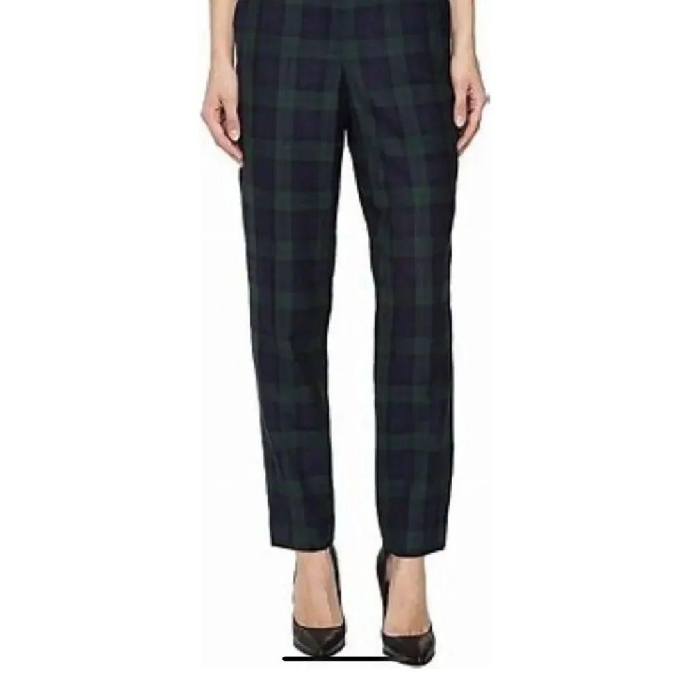 Land's End Green BlueBlackwatch Plaid Pants Size 6 Slim Leg Mid Rise